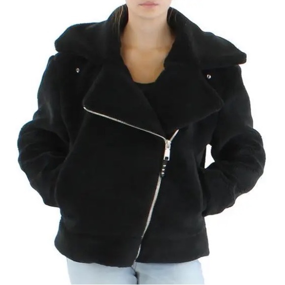 Rebecca Minkoff Faux Shearling Moto Jacket with Zipper - Picture 1 of 4